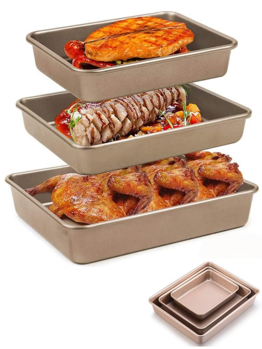 3Pcs Rectangle Deep Baking Pan Set